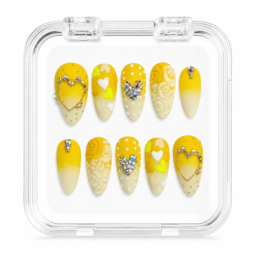 Press-on Nails Wholesale $14.90 Golden Heart Blossom by Yabe Vietnam