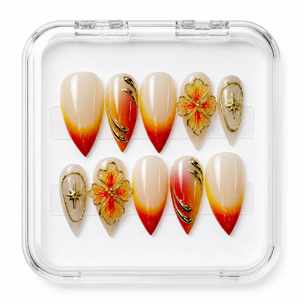 Press-on Nails Wholesale $14.90 Golden Sunset Bloom by Yabe Vietnam