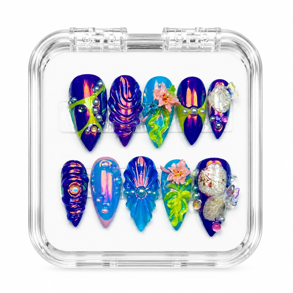 Press-on Nails Wholesale $14.90 Neon Floral Fantasy by Yabe Vietnam