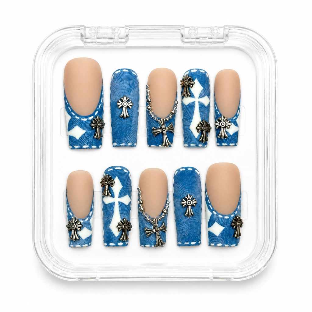 Press-on Nails Wholesale $14.90 Denim Cross Chic by Yabe Vietnam
