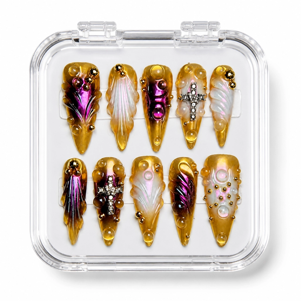 Press-on Nails Wholesale $14.90 Golden Baroque Orbs by Yabe Vietnam