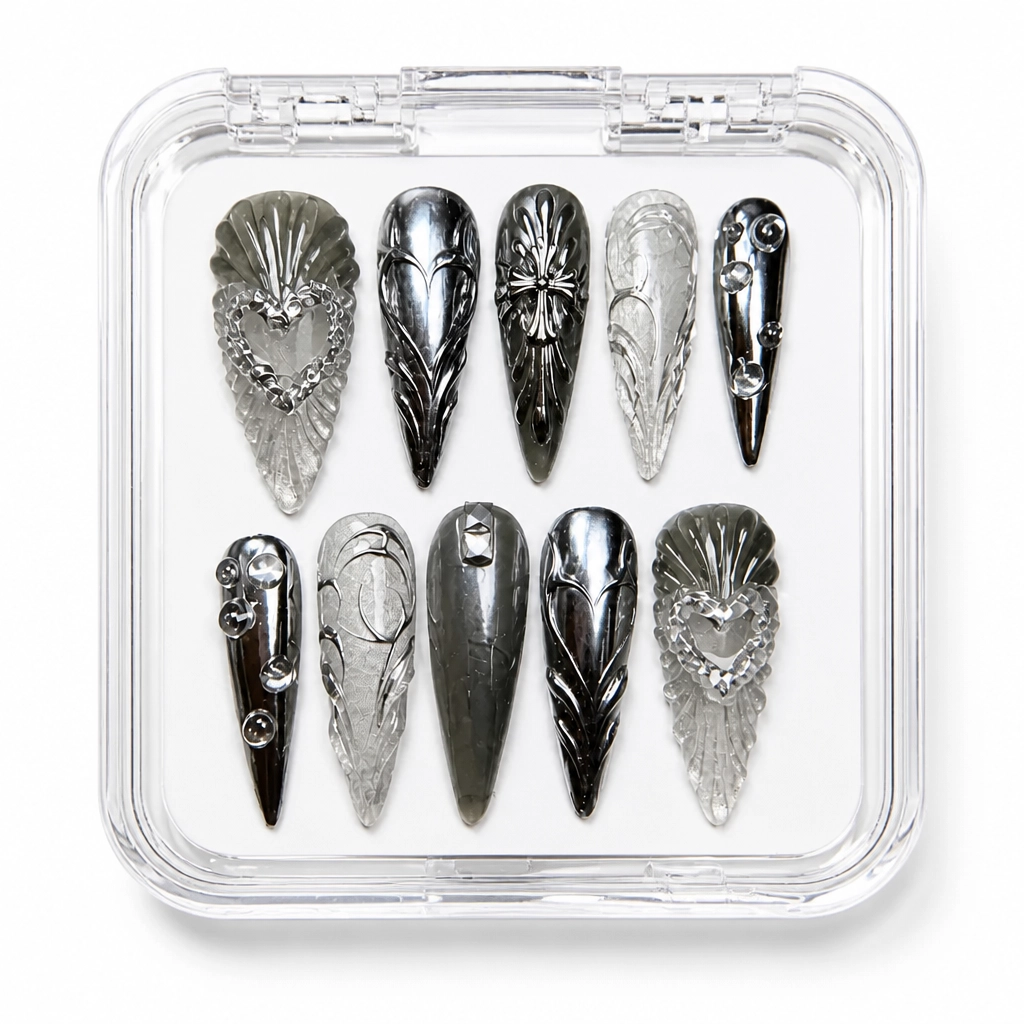 Press-on Nails Wholesale $14.90 Silver Cyber Armor by Yabe Vietnam