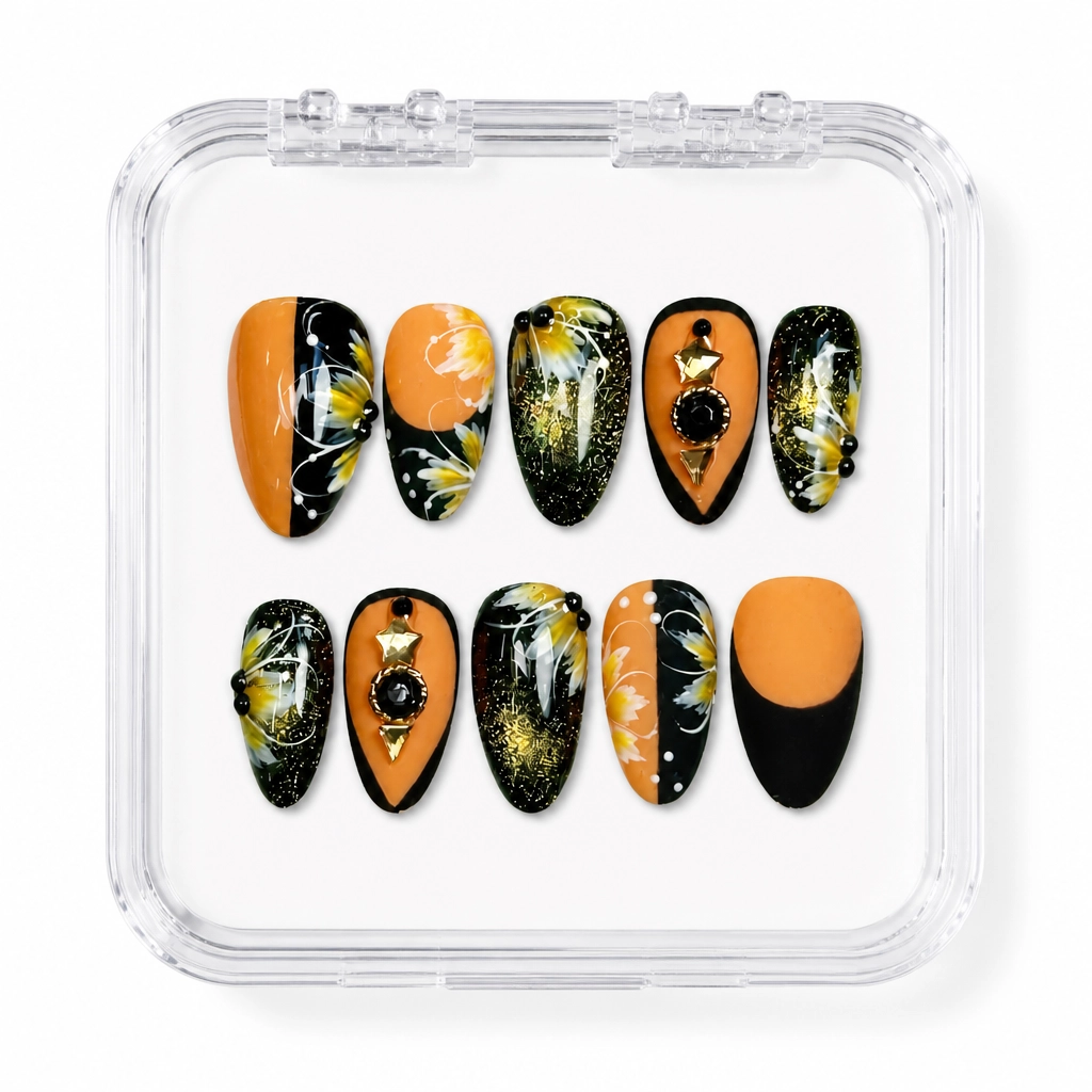 Press-on Nails Wholesale $14.90 Midnight Sunflower Elegance by Yabe Vietnam