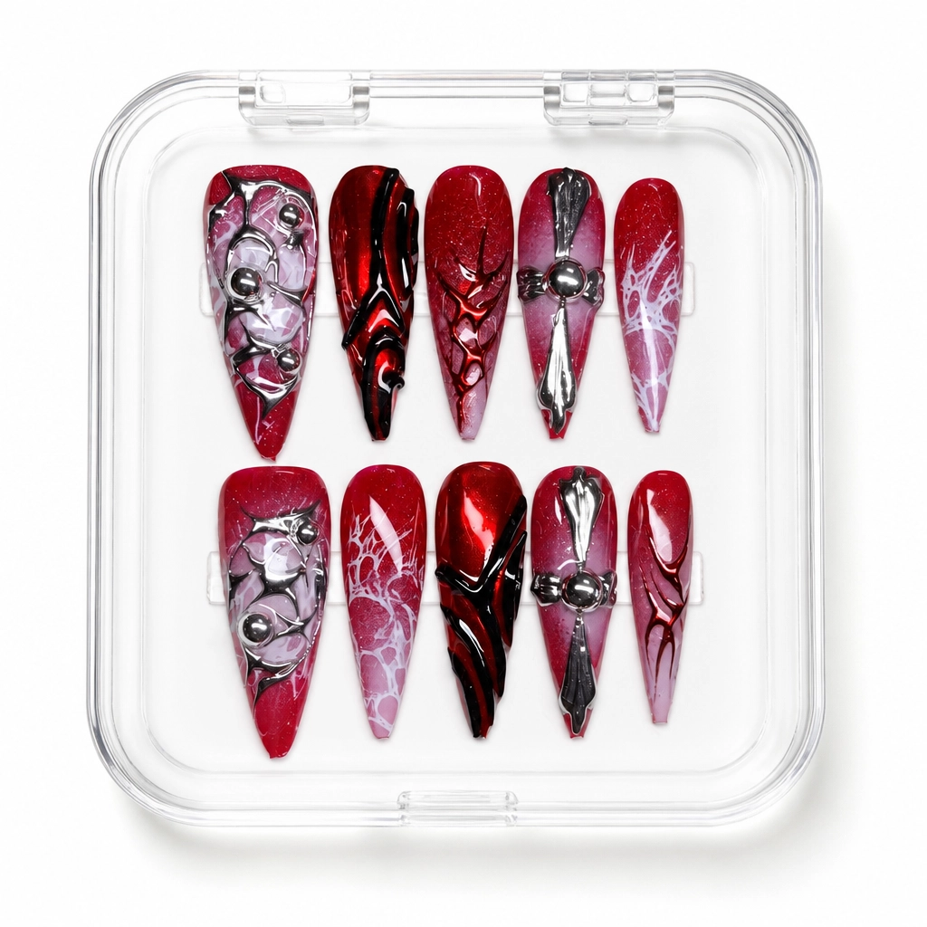 Press-on Nails Wholesale $14.90 Scarlet Cyber Shield by Yabe Vietnam