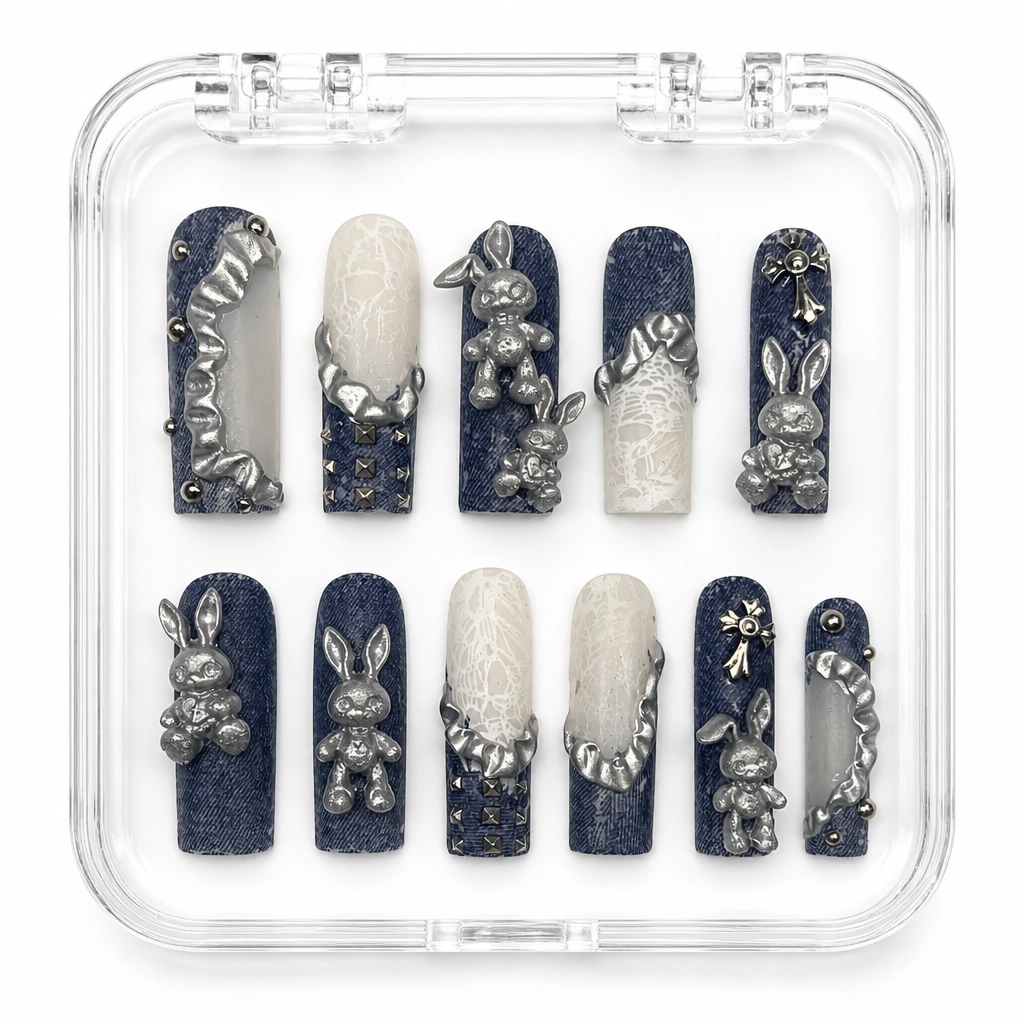 Press-on Nails Wholesale $14.90 Denim Bunny Punk by Yabe Vietnam