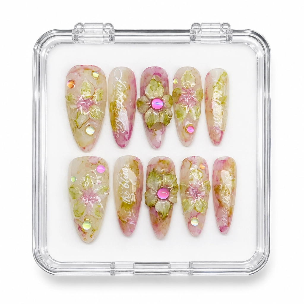 Press-on Nails Wholesale $14.90 Vintage Floral Jade by Yabe Vietnam