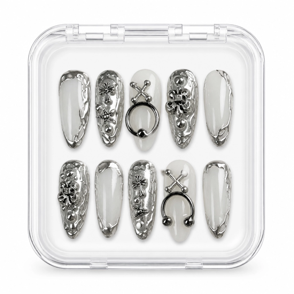 Press-on Nails Wholesale $14.90 Cyber Silver Chic by Yabe Vietnam
