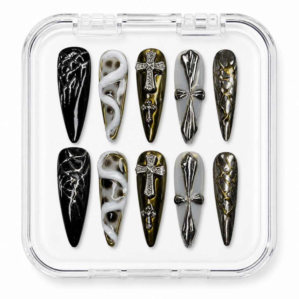 Press-on Nails Wholesale $14.90 Gothic Chrome Crosses by Yabe Vietnam