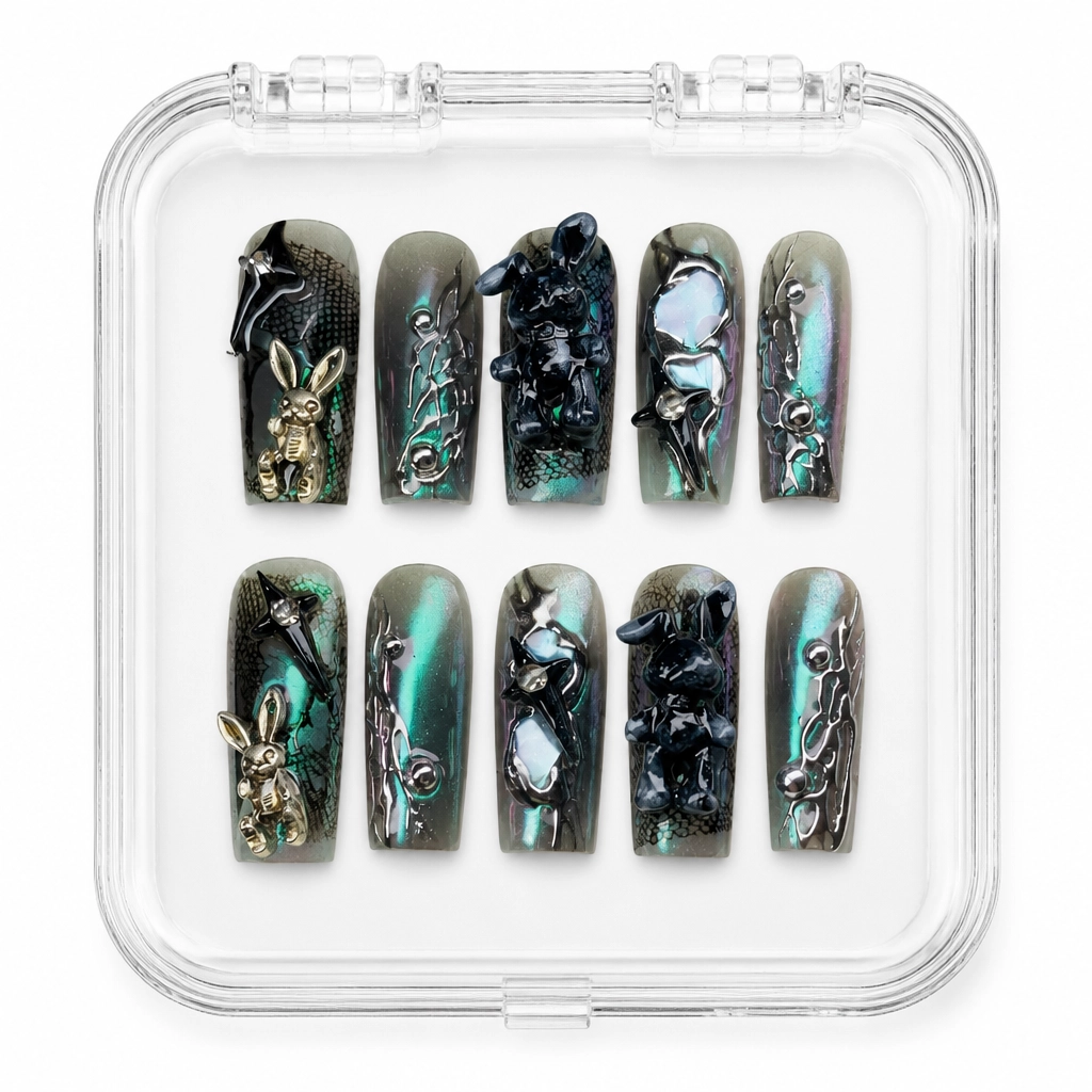 Press-on Nails Wholesale $14.90 Midnight Cyber Bunny by Yabe Vietnam
