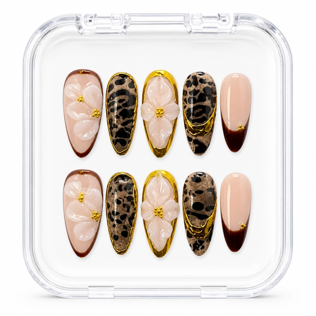 Press-on Nails Wholesale $14.90 Gilded Leopard Blossom by Yabe Vietnam