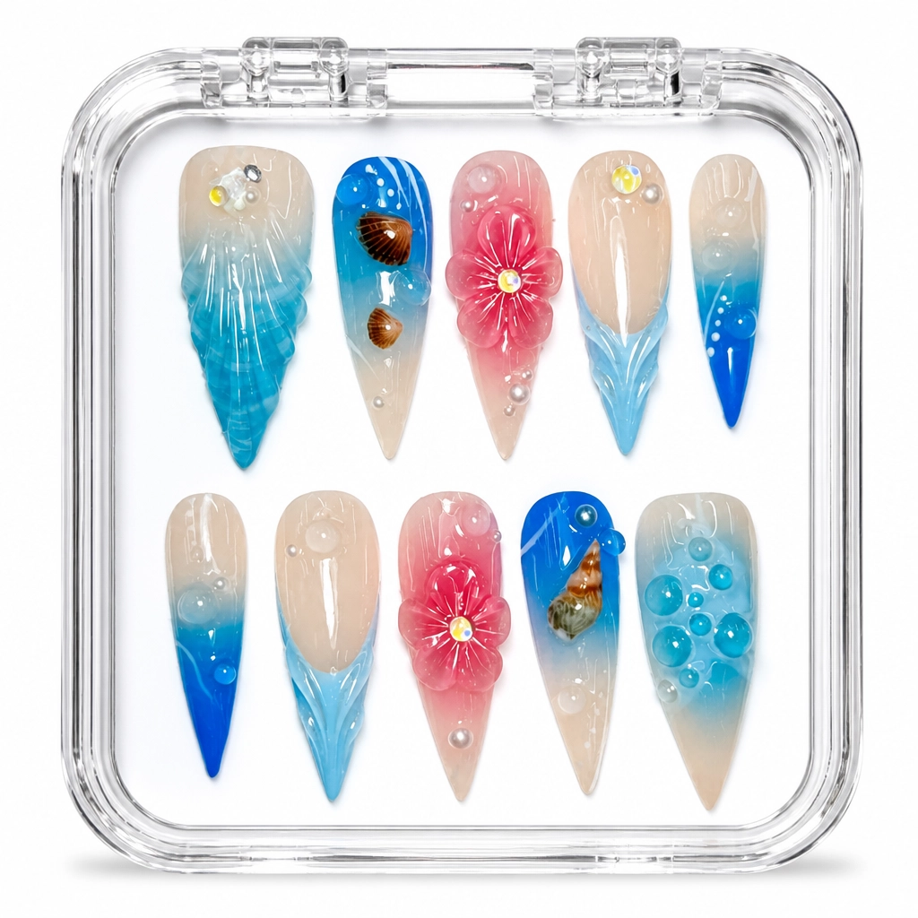 Press-on Nails Wholesale $14.90 Oceanic Blossom by Yabe Vietnam