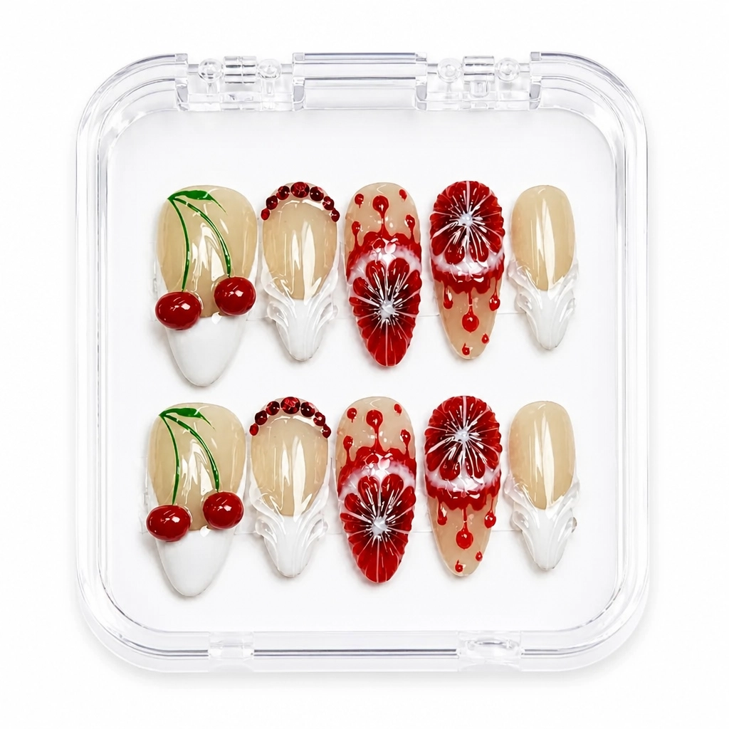 Press-on Nails Wholesale $14.90 Cherry Drip Delight by Yabe Vietnam