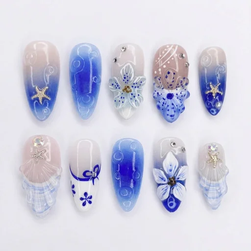 Press-on Nails Wholesale $11.90 Ocean Bloom by Yabe Vietnam