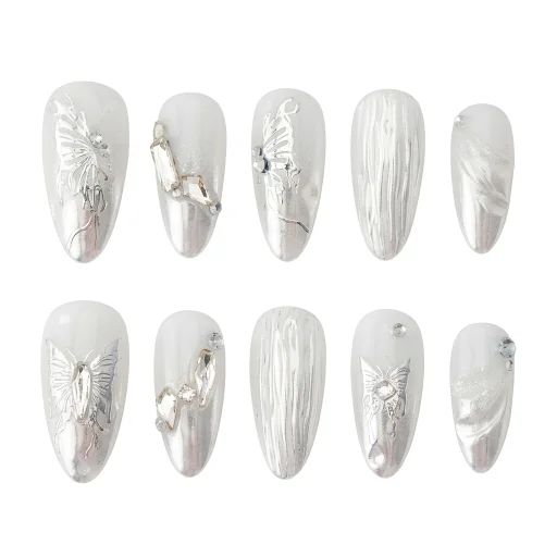 Press-on Nails Wholesale $6.90 Silver Elegance by Yabe Vietnam
