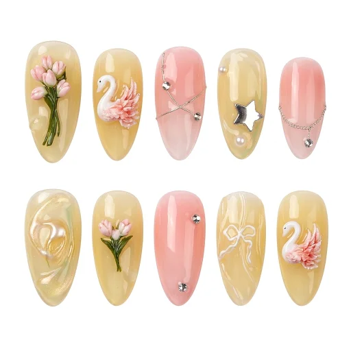 Press-on Nails Wholesale $11.90 Swan Blossom by Yabe Vietnam